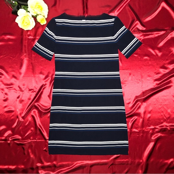 ⭐️NEW⭐️White House Black Market (WHBM) Short Sleeve Stripe Knit Shift Dress - Picture 7 of 12